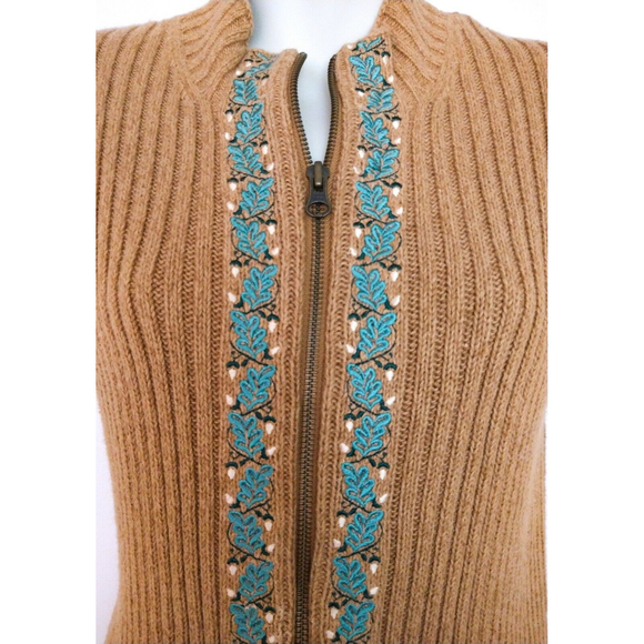 Woolrich Womens Embroidered Ribbed Sweater Vest Full Zip Brown Size Large - Picture 2 of 8